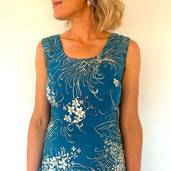 Vintage homemade teal floral maxi dress size 4 - Picture 4 of 11